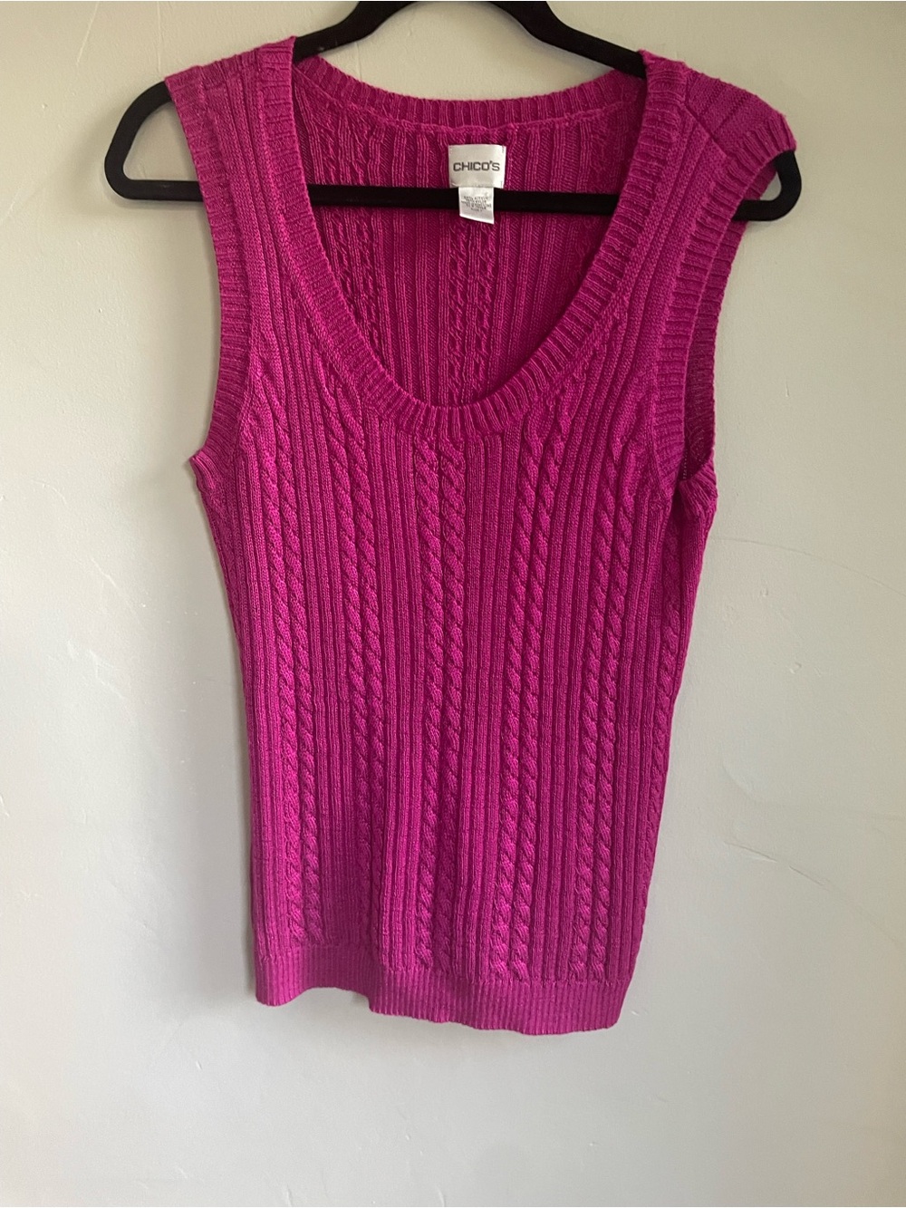 Chico's Cable-Knit Scoop Neck Tank - Bright Fuchsia